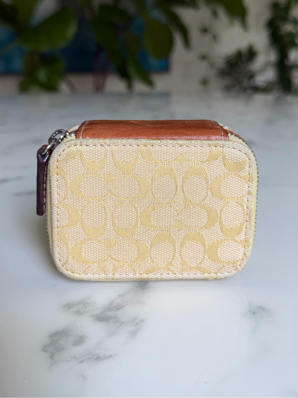 Coach Y2K Vintage Signature Triple Pill Bottle Case Butter Yellow Zip Coin Purse